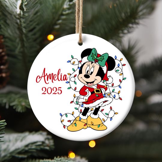 Discover Personalized Minnie Mouse Christmas Ornament, Minnie Ornament Gift, Disney Christmas Lights Decoration Gifts, Custom Name Ornament- Angelina