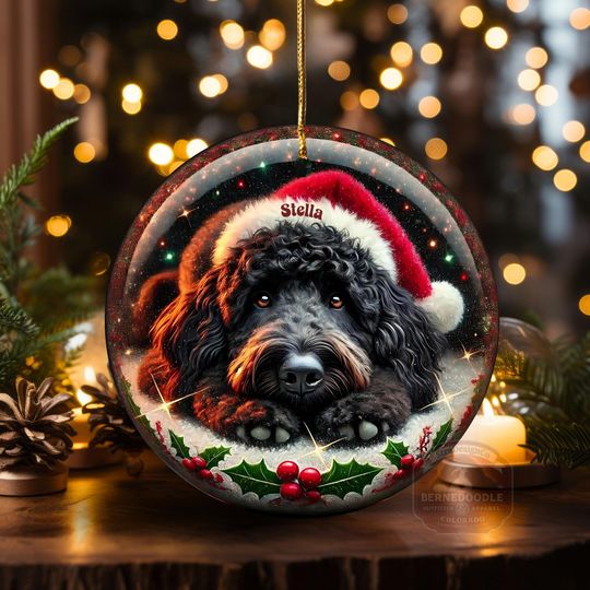 Discover Personalized Black Doodle Dog Christmas Ornament  - Two-Sided Ceramic Heirloom