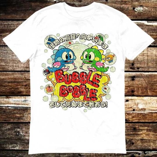Discover Bubble Bobble Vintage Famicom Meme T-Shirt Unisex Gamer Cartoon Tee