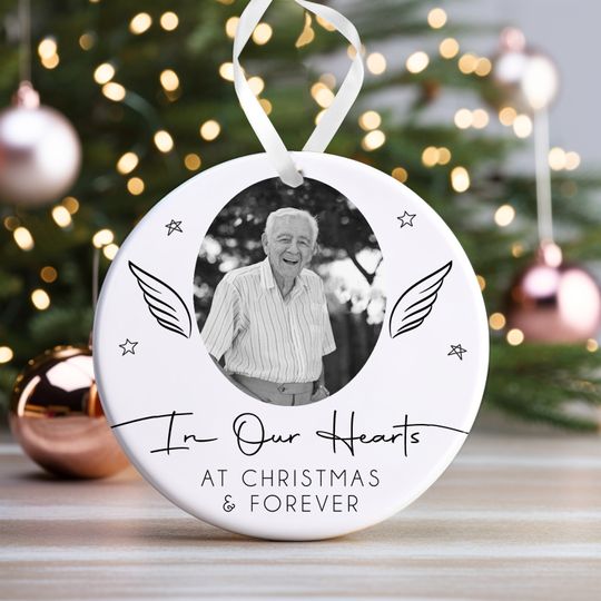 Discover Memorial Christmas Bauble | Memory Ornament | Memorial Keepsake Christmas Bauble | Memorial Photo Ceramic Christmas Bauble - Angel Wings
