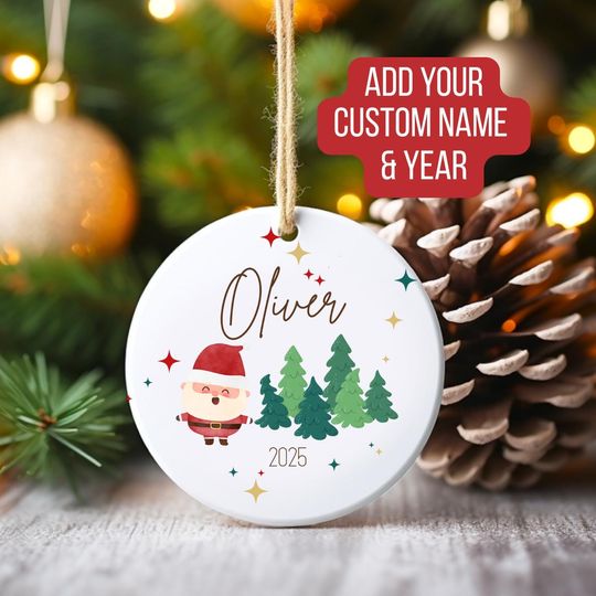 Discover Personalized Ceramic Ornament - Custom Name & Year, Gift for Grandson, Boy, Girl, Kids - Christmas Decor, Holiday Ornament