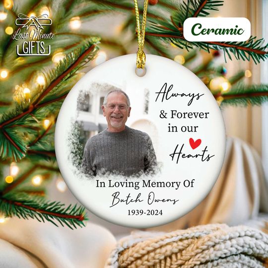Discover Custom Photo Memorial Ornament: Dad Remembrance Ceramic Ornament