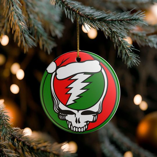 Ceramic Ornament, Grateful Dead Christmas Decor, Stealie Gift, Dead Holiday Decorations, Steal Your Face Xmas Ornament, Happy Holidays
