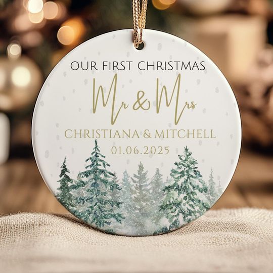 First Christmas Ornament: Custom Mr & Mrs Ceramic - Personalized Names