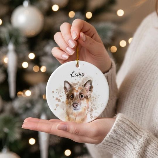 Discover Custom Pet Portrait Ceramic Ornament by Using Pet Photos, Personalized Dog Christmas Keepsake, Pet Loss Remembrance Ornament