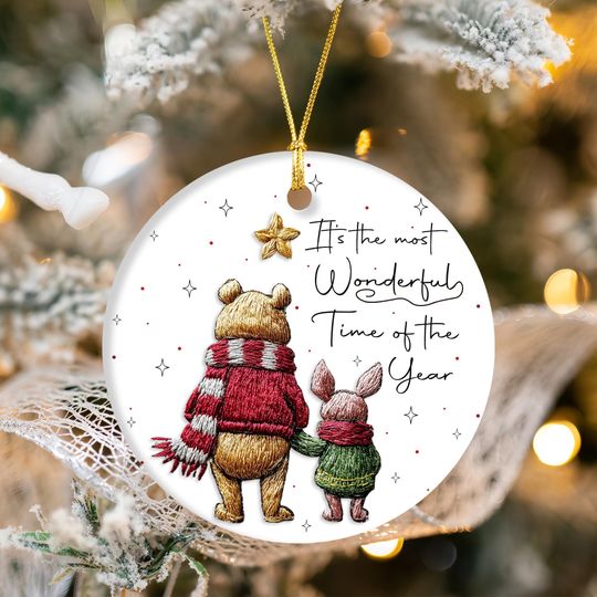 Discover Yarn Faux Bear & Friends Xmas Ornament, Christmas Tree Ornament  , It's the Most Wonderful Time of the Year Christmas, Cartoon Christmas