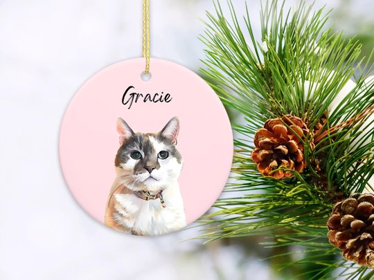 Discover Custom Watercolor Pet Portrait Ornament, First Christmas with Pet Ornament , Holiday Gift for Cat Dad, Personalized Christmas Decoration