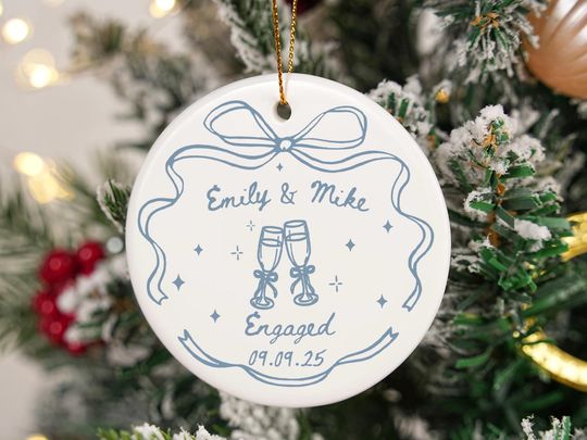 Personalized Engagement Gift for Couples, Wedding Gift for Newlyweds, Romantic Whimsical Ceramic, Married Ornament, Anniversary Gift