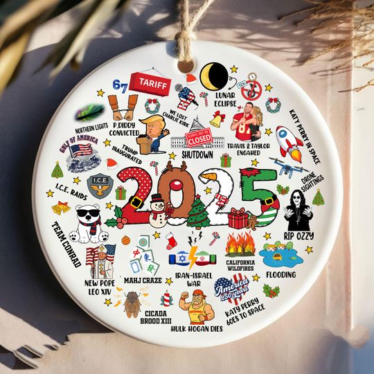 Discover Notable Events 2025 Christmas Ornament PNG, Funny 2025 Major Events Png, Year in Review Png, Major Events Commemorative, Digital Download