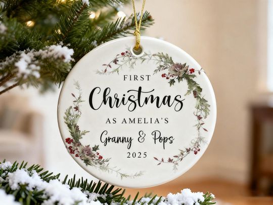 Personalised First Christmas as Grandparents Bauble , Grandma Nana Grandpa Hanging Ceramic Ornament Gift,Couples Christmas  Ornament,