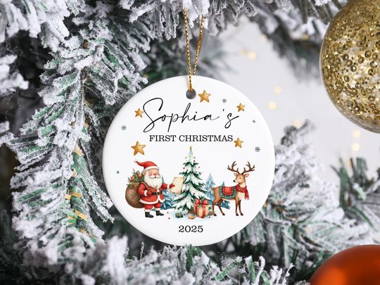 Discover Baby's First Christmas Ornament, Personalised First Christmas Keepsake, Christmas Tree Decoration,Ceramic Reindeer Bauble Gift,1st Xmas Gift