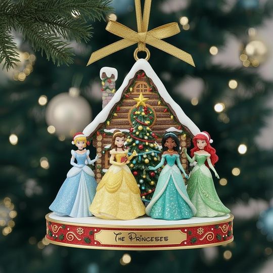 Discover Personalized Disney Princess Christmas Ornament, Custom Belle Ariel Tiana Cinde Acrylic, Holiday Cabin Winter Decor, Princess Xmas Gift