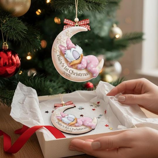 Discover Personalized Daisy Babys First Christmas Ornament, Disney Christmas Acrylic Keepsake, Disney Baby Gift, New Baby Gift, Daisy Duck Ornament