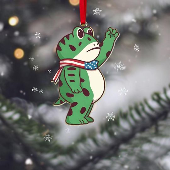 Portland Frog 2025 Christmas Ornament, Tiger  Frog Resist Xmas Acrylic Ornament, No Kings In America Xmas Tree Decor, Frog Meme Gifts