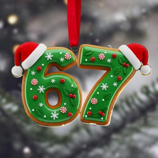 Discover 67 Acrylic Christmas Ornament, Funny Six Seven Xmas Ornament, Santa Hat Chrismtas Tree Decoration, Number Meme Ornament Gift Idea