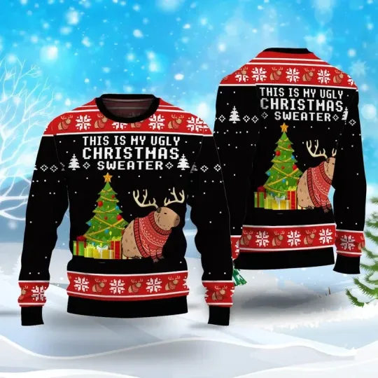 Capybara Ugly Christmas Sweater, Capybara Holiday Ugly Christmas Sweater