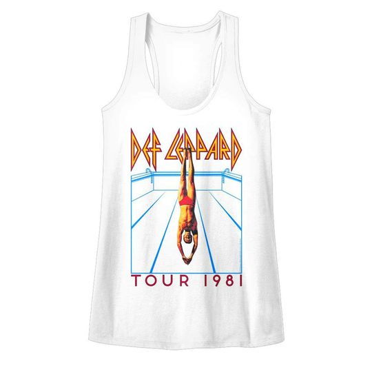 Def Leppard He's Swimming White Junior Women's Racerback Tank Top