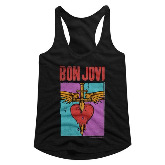 Discover Bon Jovi Heart and Dagger Black Junior Women's Racerback Tank Top