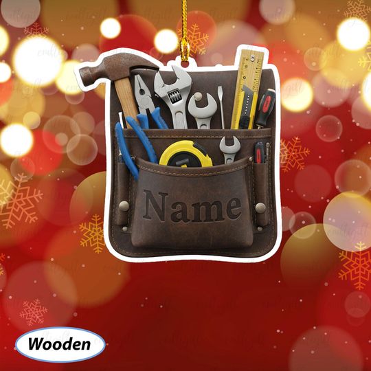 Discover Custom Leather Tool Pouch Ornament, Electrician Or Mechanic Tool Belt Ornament, Construction Crew Ornament, Carpenter Gifts For Dad, MYD056