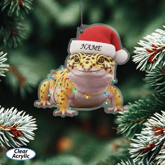 Discover Leopard Gecko Ornament With Santa Hat, Custom Name Leopard Gecko Ornament, Funny Reptile Christmas Ornament, Exotic Pet Lovers Gift, MYD057