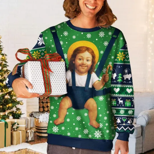 Discover Funny Baby Christmas Ugly Sweater Green Holiday Pullover Unisex