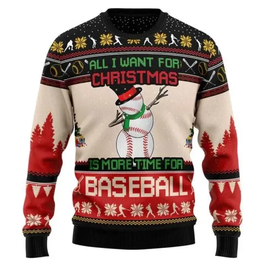 Discover All I Want for Christmas Baseball Snowman Sweater Funny Ugly Xmas Jumper