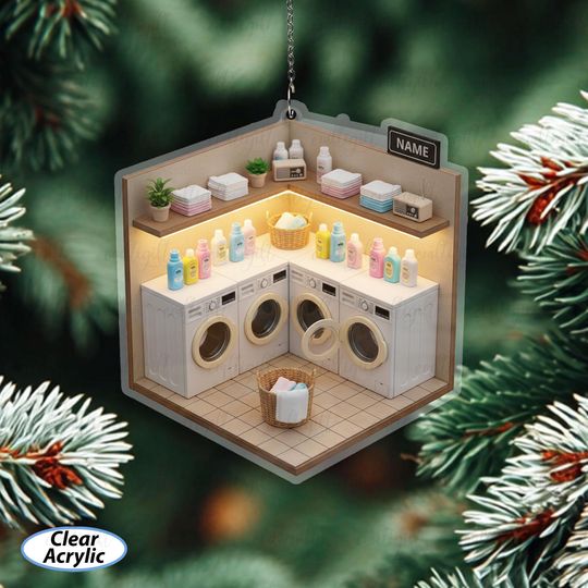 Discover Laundry Room Ornament Personalized Name, Laundromat Christmas Ornament, Laundry Machines Holiday Ornament, Unique Laundry Room Decor, MYD051