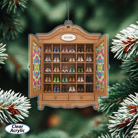 Discover Customized Shoe Cabinet Ornament With Name, Shoe Shelf Christmas Keepsake, Shoe Display Cabinet Ornament, Holiday Gift For Shoe Lover,MYD050