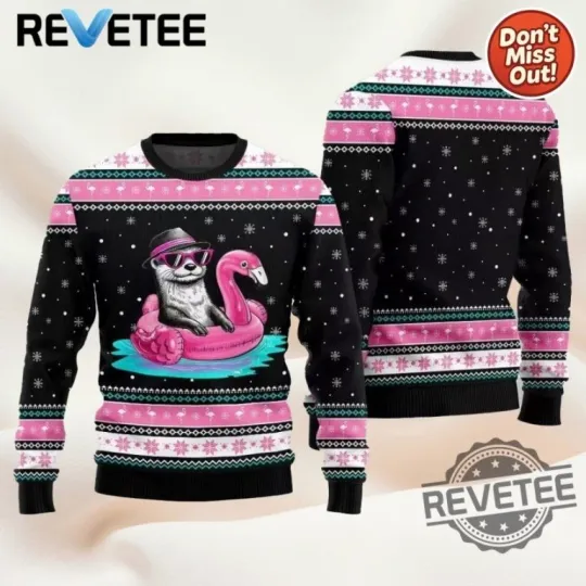 Discover Dapper Otter on a Flamingo Pool Float Ugly Sweatshirt