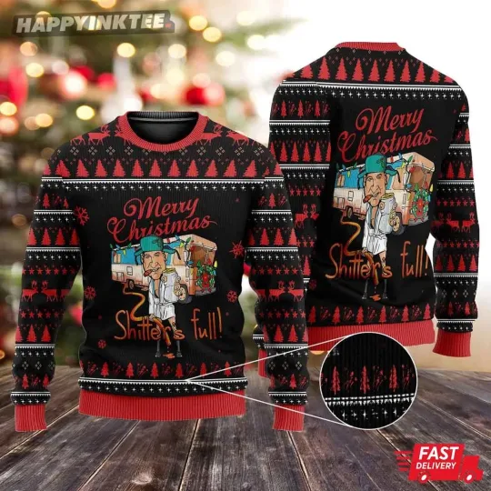 Cousin Eddie Merry Christmas Shitters Full Ugly Christmas Sweater S-5XL