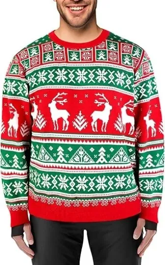 Discover Reindeer Christmas Ugly Sweater Unisex - Classic Holiday Design, Sizes S-5XL