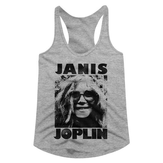 Janis Joplin Gray Heather Junior Women's Racerback Tank Top