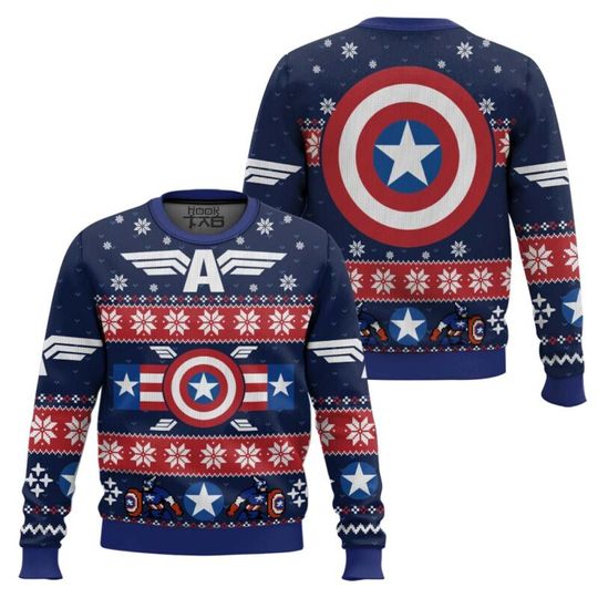 Captain America Marvel Superhero Shield 3D Printed Men's Ugly Christmas Sweater Manga Exhibition Party Winter Hoodie Sweater