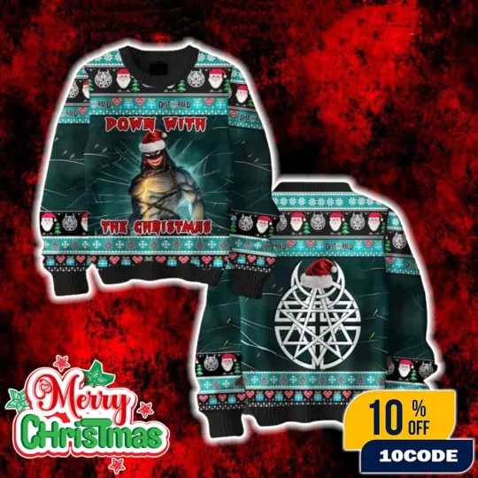Disturbed Down With The Sickness Ugly Christmas Sweater Band