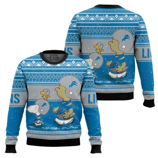 Snoop And Charlie Brown Detroit Lion Ugly Sweater Xmas Gift