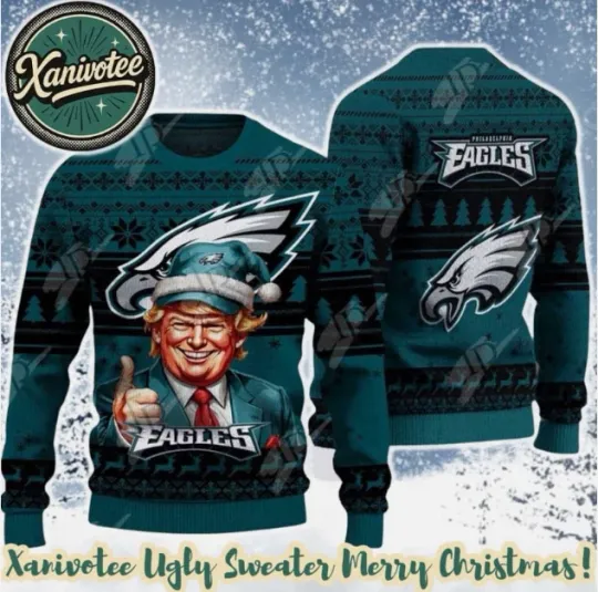 Discover Ph1ladelphia Eagles Inspired football X Donald Trump 2025 Ugly Christmas Sweater