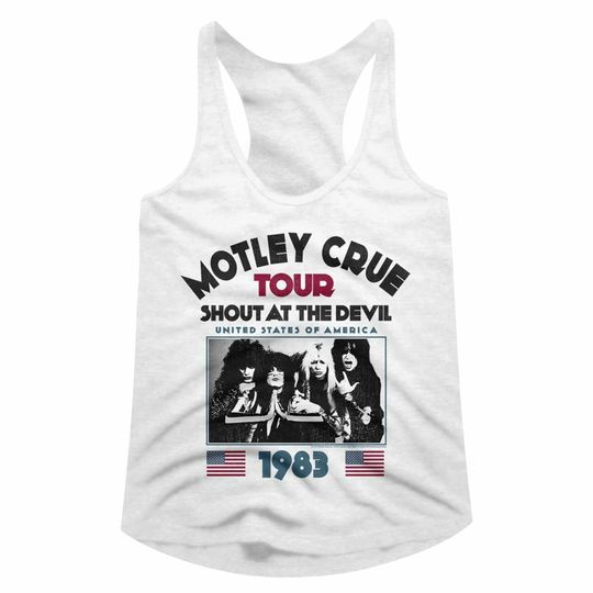 Discover Motley Crue SATD 83 White Junior Women's Racerback Tank Top T-Shirt