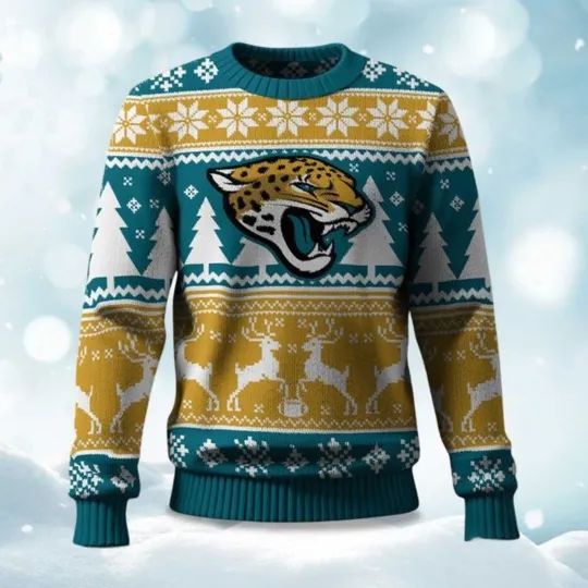 2025 Christmas Jaguars Reindeer Football Ugly Sweater - Christmas Gift 2025