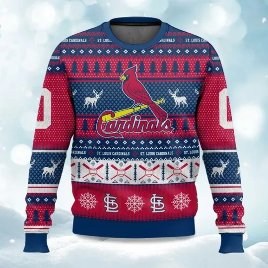 Discover 2025 Christmas Cardinals Baseball Personalized Ugly Sweater - Christmas Gift