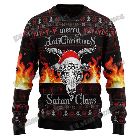 Discover Satan Claus Merry Christmas Hail Satanic 3D Printed Ugly Christmas Sweater Winter Unisex Casual Warm Knit Pullover Sweater MY11