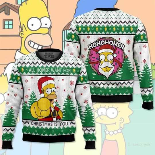 Discover Homer Jay Marge Family Ugly Christmas Sweater Bart JoJo Fun Holiday Party Pullover Warm Cozy Matching Family Xmas Gift 2026