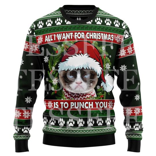 Discover Halloween Dog Cat Bear Cotton Christmas Knitted Ugly Sweater Vintage Winter Pullover Retro Long Sleeve 3DPrint Casual Harajuku D