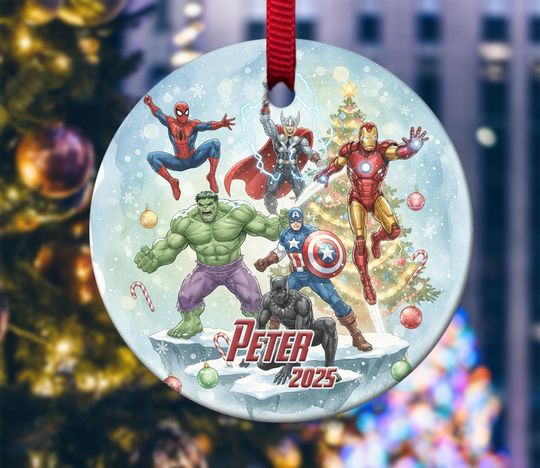 Discover Personalized Marvel Superhero Ornament, Disney Hero Characters Xmas Ornament Shape Fan Gift, Custom Christmas Tree Decor Gift