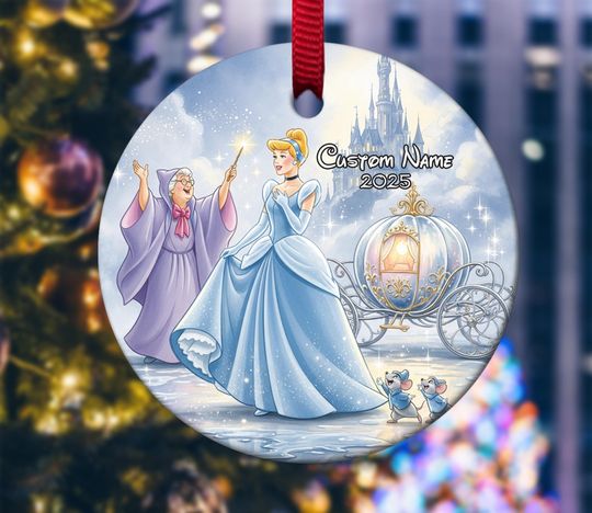 Discover Custom Name Cinde Ceramic Ornament, Princess Christmas Ornament, Xmas Gift, Christmas Ornament Disney Birthday Girl Ornament NGWE11