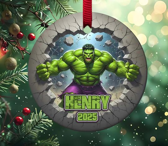 Personalized Hulk Christmas Ornament, Customized Hulk 2025 Christmas Tree Decor, Superhero Christmas Ornament