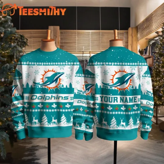 CUSTOM Miami Dolphin football Snow Ugly Christmas Sweater
