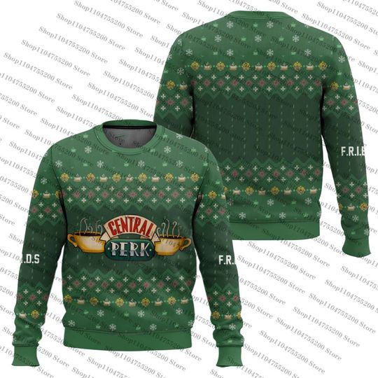 Green Central Perk Friends Hot Sale Holiday Ugly Christmas Sweater Happy Christmas Graphic Ideas Sweatshirt Unisex Pullover 2026