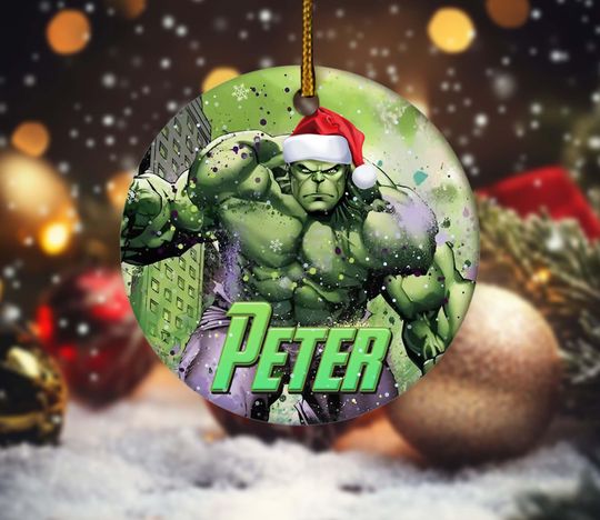 Discover Personalized Ornament Green Superhero, Giant American Hero Character Xmas Ornament, Customized 2025 Christmas Tree Decor Gift For Kid NFXQ14