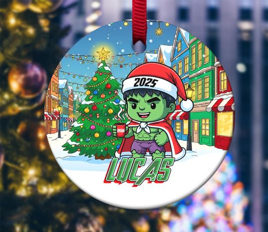 Personalized Hulk Christmas Ornament, Custom Name Superhero Ceramic Ornament for Kids, Hulk Birthday Gift