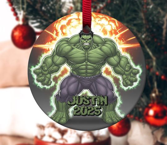 Personalized Hulk Ceramic Ornament, Incredible Hulk Inspired Ornament, Avengers Inspired Ornament